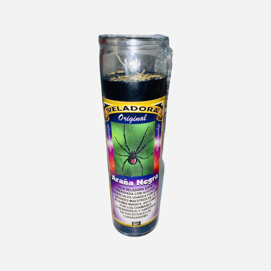 ARAÑA NEGRA VELADORA Para Limpias y Curaciones Black Spider Candle for Cleansing