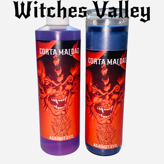 CORTA MALDAD SET - Contra Maldad Veladora + Agua Espiritual - Against Evil