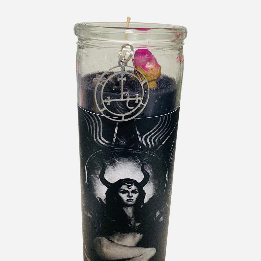 Lilith Black Altar Candle, Dressed & Conjured + Oil, Love, Attraction, Money, Gothic Decor