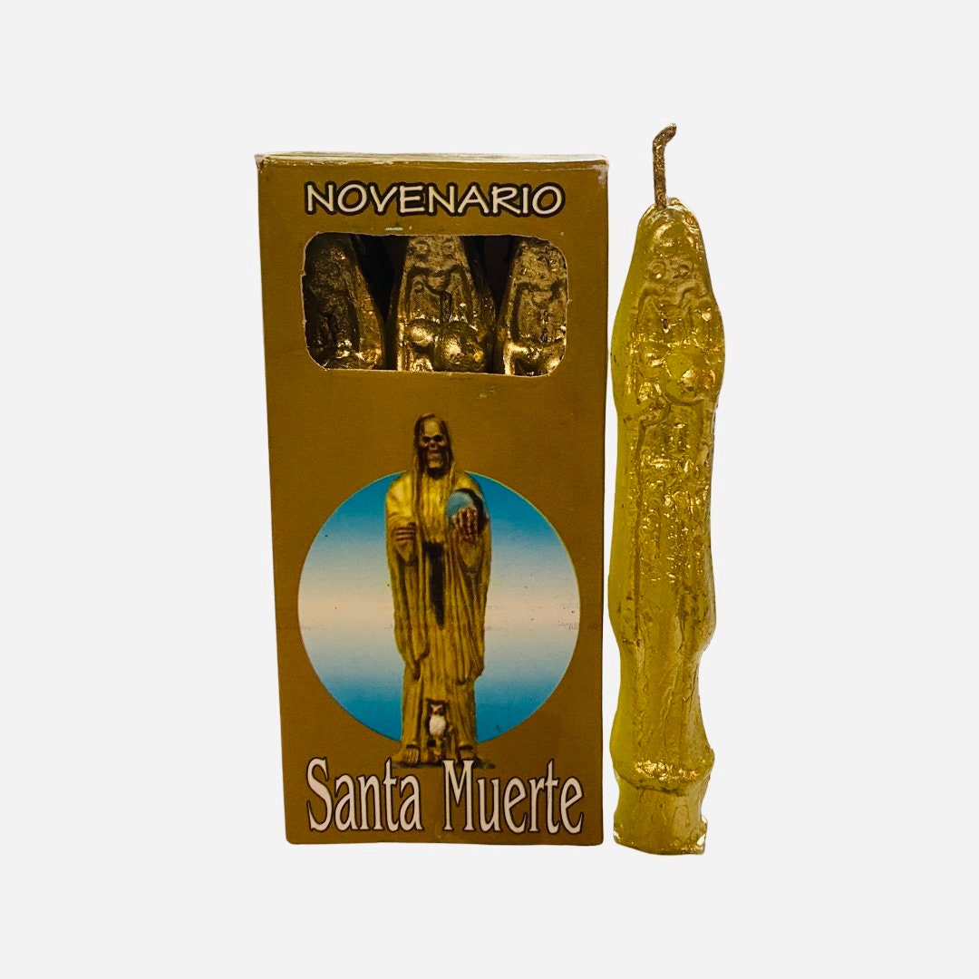 Santa Muerte Novenario 9 Velas Dorada - Holy Death Figure Novena 9 Gold Candles