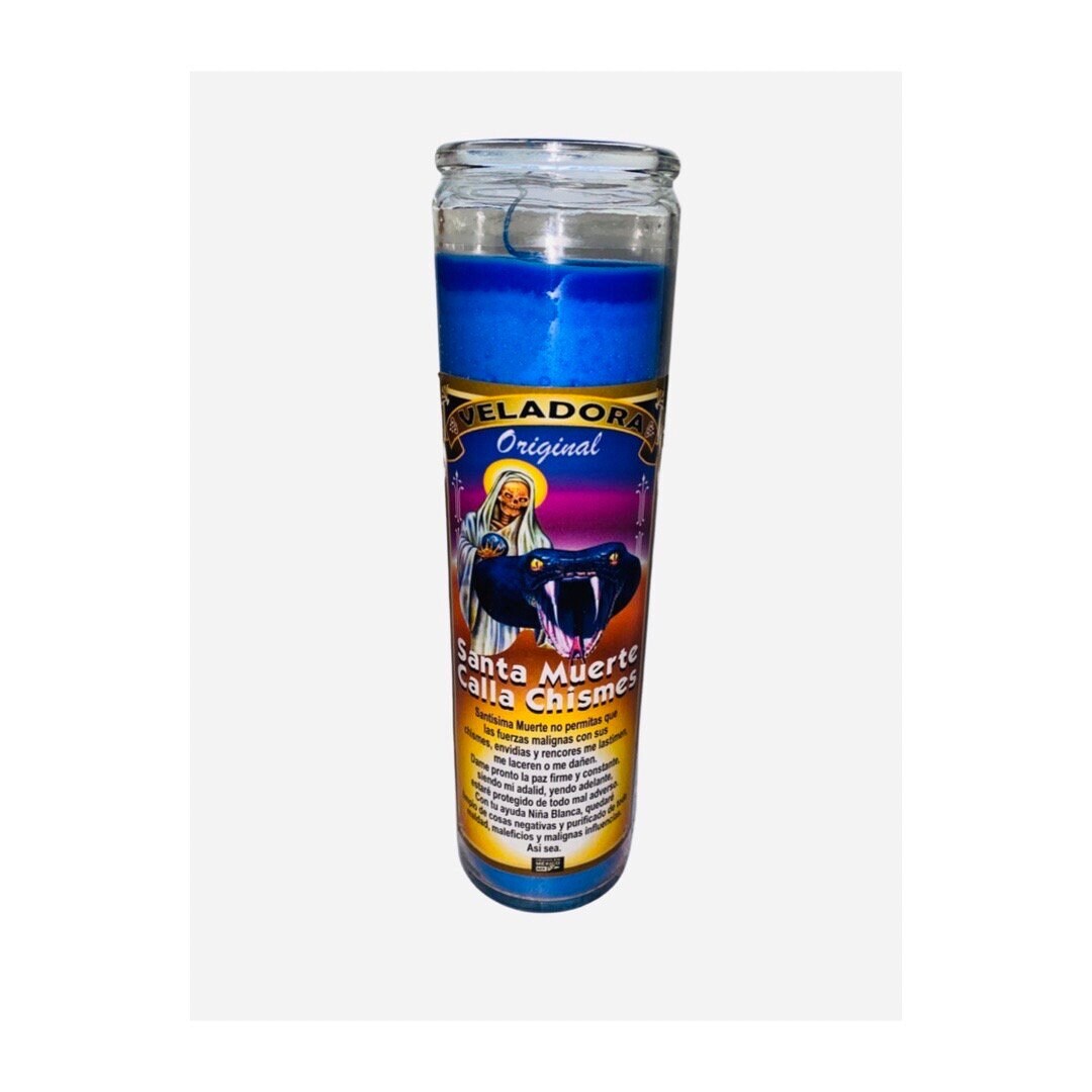 Santa Muerte Calla Chisme Veladora / Holy Death Stop Gossip Candle Para Callar Bocas