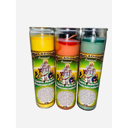 3x Set SANTA MUERTE DESTRANCADERA Veladora / Holy Death Block Buster Fixed Candle