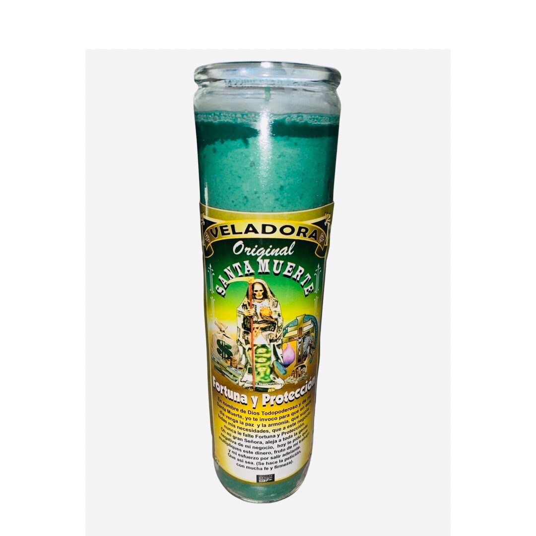 SANTA MUERTE Fortuna y Proteccion Veladora / Holy Death Abundance and Protection Fixed Candle