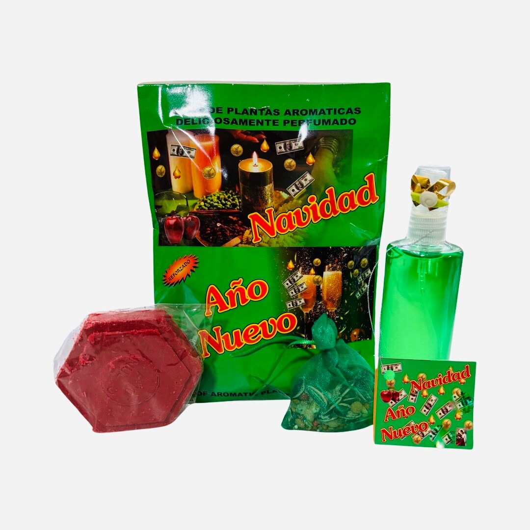 NAVIDAD - AÑO NUEVO Kit Ritualizado con Perfume + Baño Aromatico + Jabon + Amuleto Para Limpias y Abrir Caminos