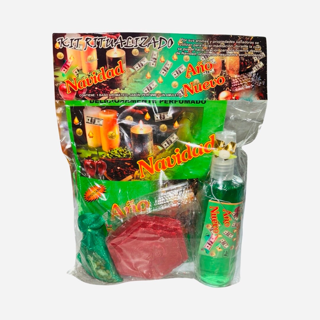 NAVIDAD - AÑO NUEVO Kit Ritualizado con Perfume + Baño Aromatico + Jabon + Amuleto Para Limpias y Abrir Caminos