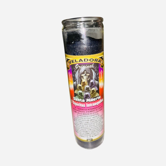 SANTA MUERTE 7 Espiritus Intranquilos Veladora Negra - Holy Death 7 Intranquil Spirits Black Candle