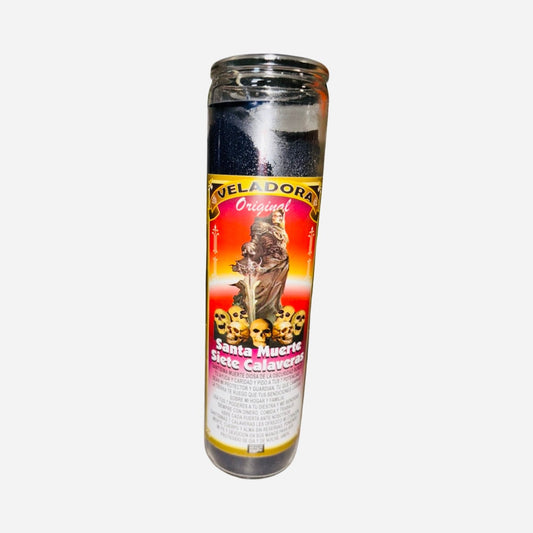 SANTA MUERTE 7 CALAVERAS Veladora Negra 7 Potencias. Holy Death 7 Powers Candle