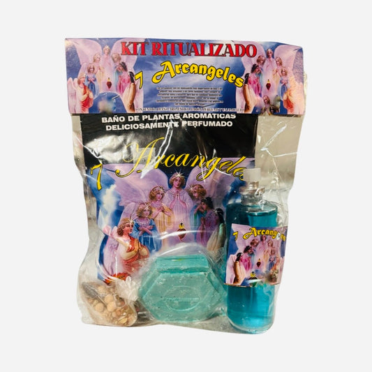 7 ARCANGELES Kit Ritualizado con Perfume + Baño Aromatico + Jabon + Amuleto 7 Archangels