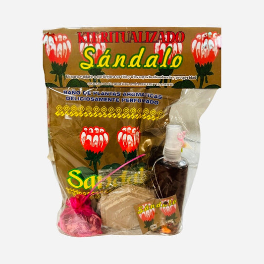 SANDALO Kit Ritualizado con Perfume + Baño Aromatico + Jabon + Amuleto Para Abundancia y Prosperidad