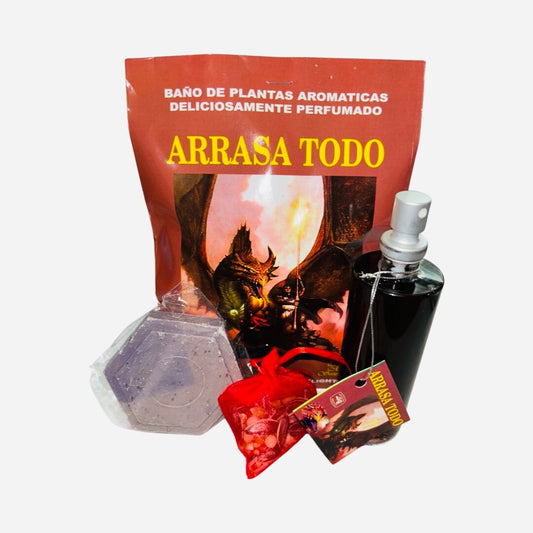 ARRASA TODO Kit Ritualizado con Perfume + Baño Aromatico + Jabon + Amuleto Para Limpias y Abrir Caminos