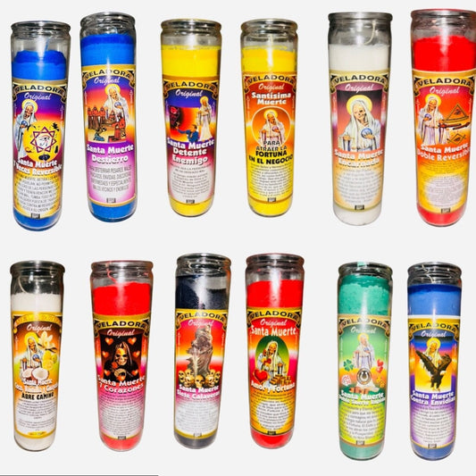 SANTA MUERTE Veladoras - Holy Death Fixed Candles Para el Amor, Dinero, Contra Envidia, Rompe Hechizos, Dominar