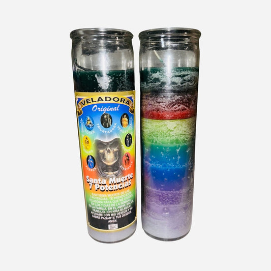 SANTA MUERTE 7 POTENCIAS Veladora - Holy Death 7 Powers Fixed Candle veladora 7 colores - 7 color candle