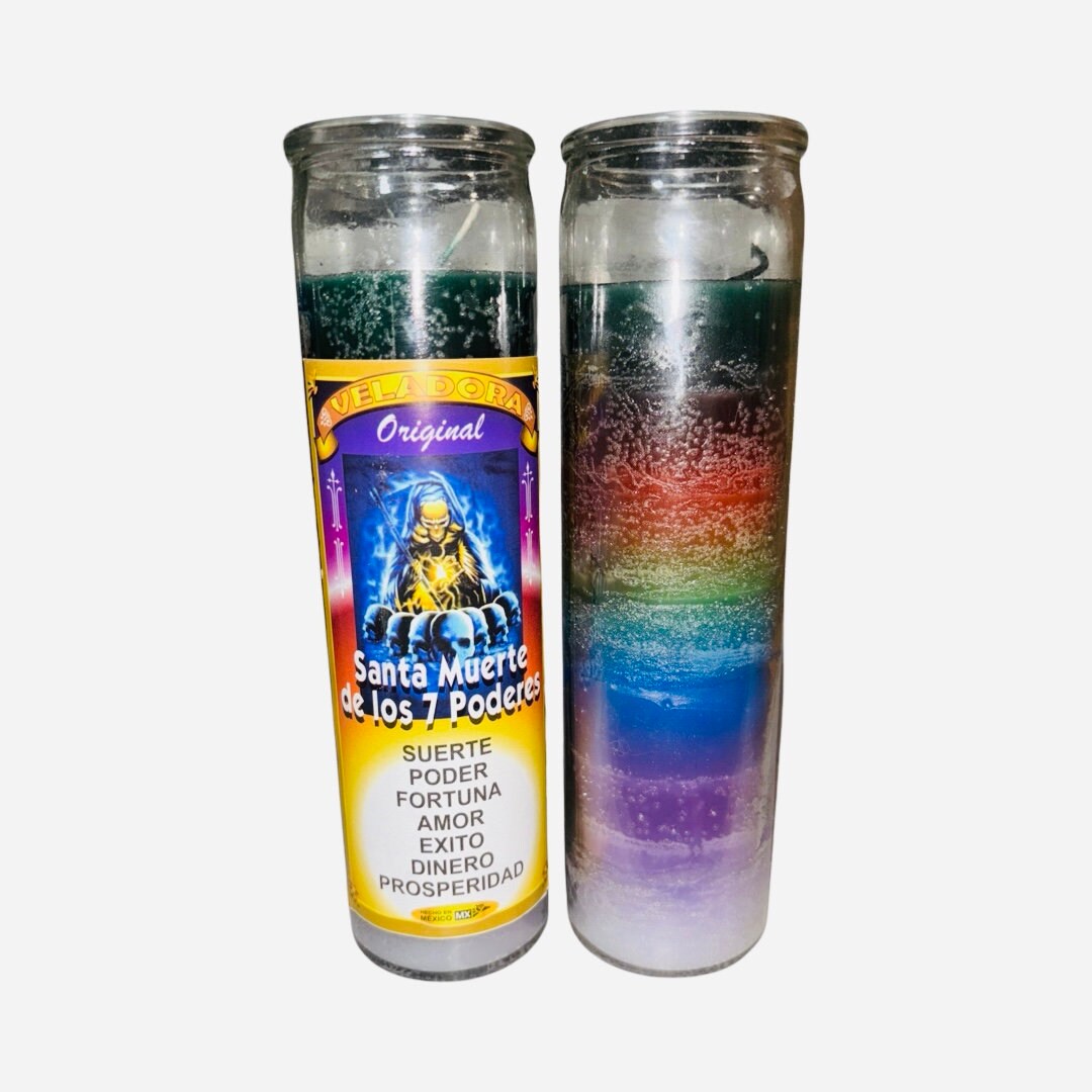 SANTA MUERTE De los 7 Poderes Veladora - Holy Death 7 Powers Fixed Candle veladora 7 colores - 7 color candle