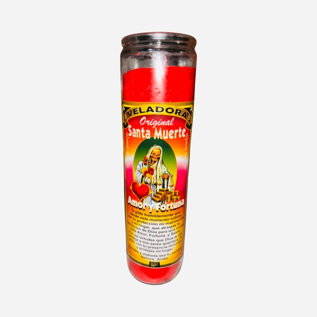 SANTA MUERTE Amor y Fortuna Veladora Preparada - Holy Death Love and Fortune Fixed Candle