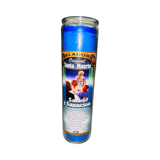 SANTA MUERTE Salud y Sanacion Veladora - Holy Death Fixed Candle. Para estar saludable y abundancia Santisima Muerte