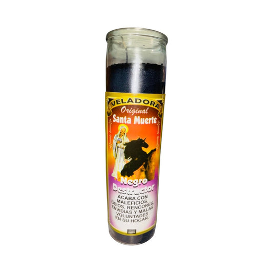 Santa Muerte Negro Destructor Veladora Preparada -Holy Death Black Destroyer Fixed Candle Para Limpias