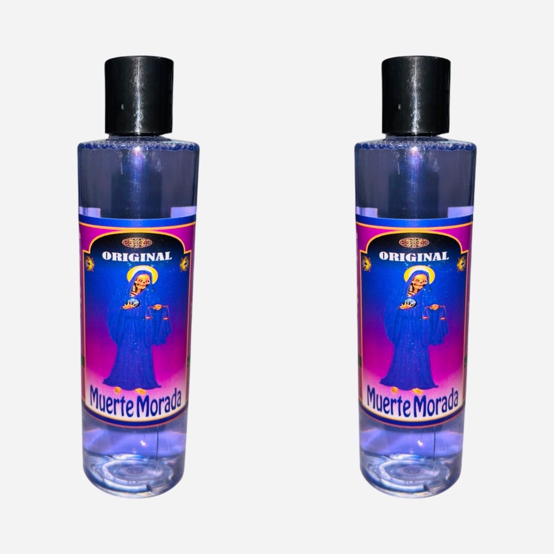 SANTA MUERTE MORADA Agua Espiritual Para Limpias Baños Riegos, Holy Death Purple Spiritual Water