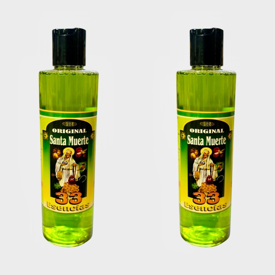 SANTA MUERTE 33 Esencias Agua Espiritual Para Limpias Baños Riegos - Holy Death 33 Essences Spiritual Water