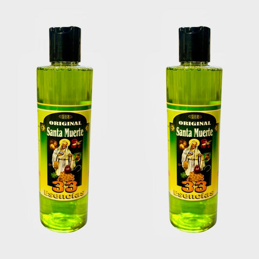 SANTA MUERTE 33 Esencias Agua Espiritual Para Limpias Baños Riegos - Holy Death 33 Essences Spiritual Water